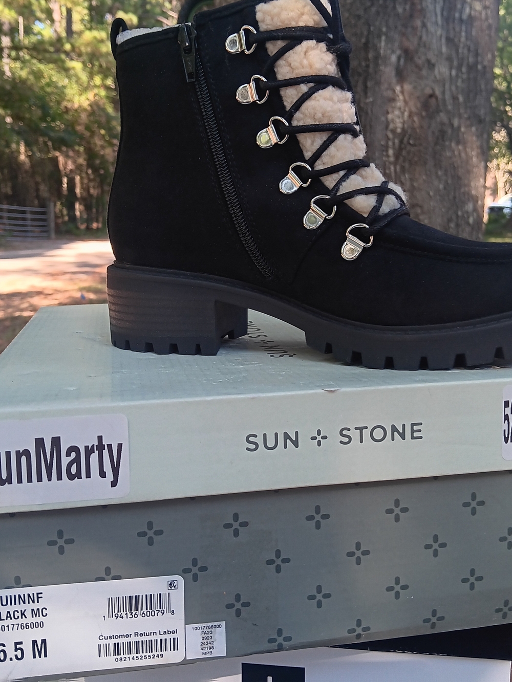 Sun + Stone Black Shearling-Trim Hiker Boot - Women's